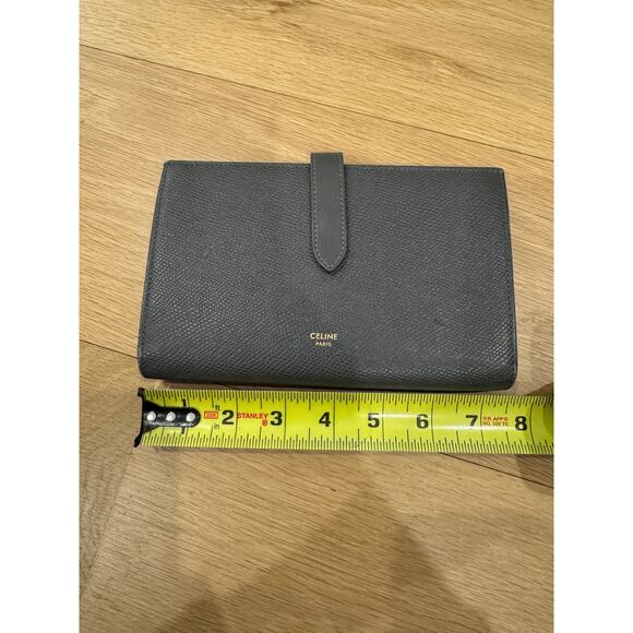 Celine Long Strap Leather Grained Calfskin Wallet Pebble Gray w Box & Tag $900 - Picture 7 of 8